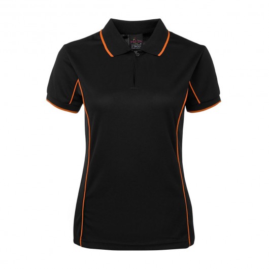Black Orange Ladies Piping Polo Shirts